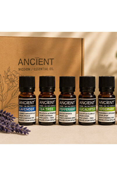 Ancient Wisdom s.r.o. Set 5 Uleiuri Esențiale Pure 10 ml – Lavandă, Tea Tree,...