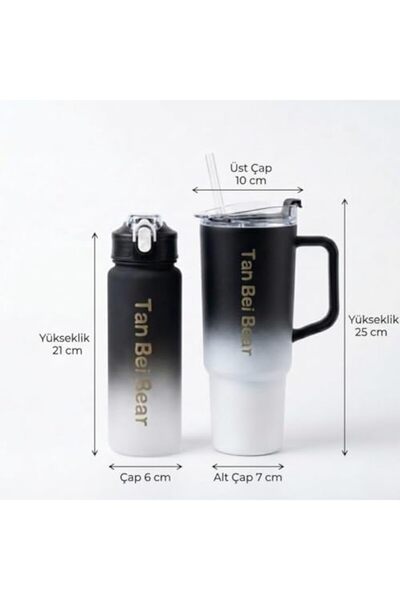 Yıldızan Set of 2 Water Bottles and Mugs with Straws – 900 ml Sports Water Bo...