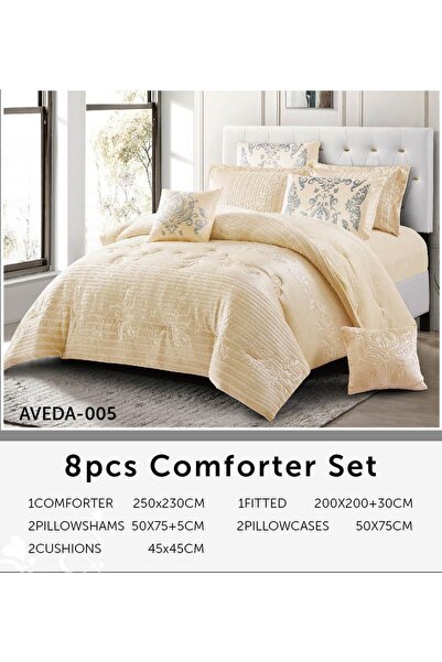 BIET ALMAFROSHAT Nefren Premium Velvet Fabric 8 Piece Comforter Set