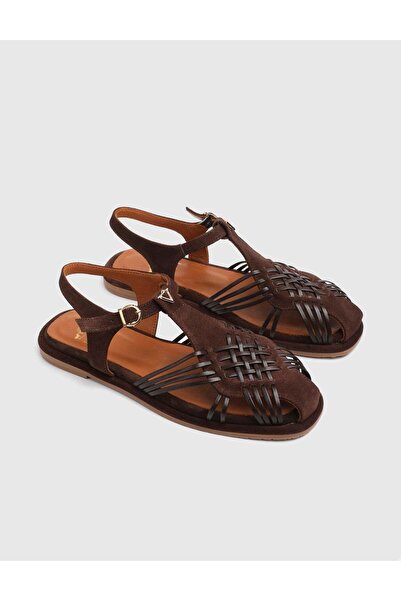 İLVİ Tuvra Genuine Suede Leather Women's Brown Sandals