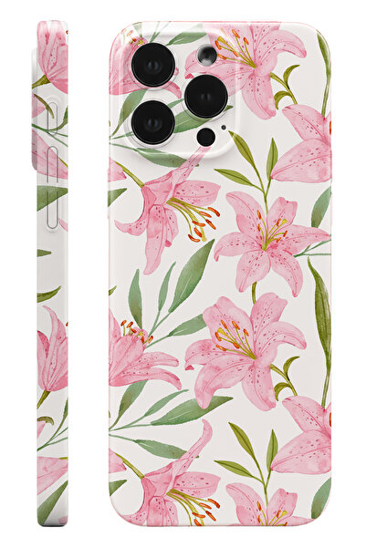 WANNA PROTECT iPhone 13 Pro Pink Flower Protect Slim Parlak Tam Kaplayan Bask...