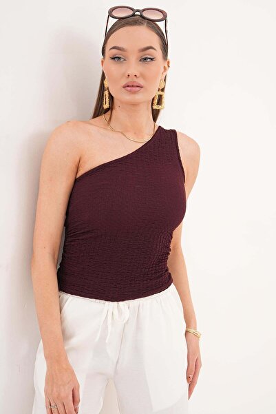 DazzUp Women's One-Shoulder Detailed Wrinkled Fabric Blouse