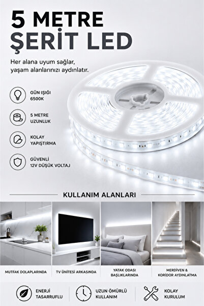 Helios Şerit Led 5Metre Beyaz Işık