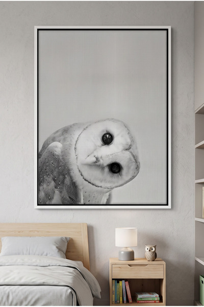 Jasmine Art Barn Owl Kids Wall Art | Portrait Framed Canvas Print with Gold F...