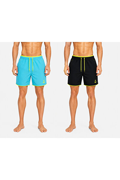 Karatopak 2-Piece Pocket Zipper-Lined Colorful Swim Shorts