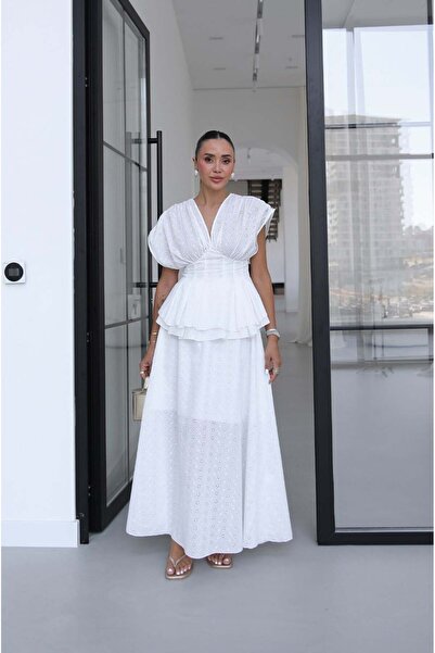 Havoş White Lalen Blouse Skirt Scallop Set