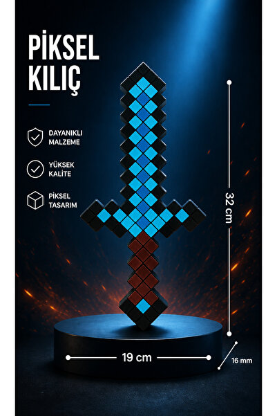Nicomedia Minecraft Piksel Kılıç – 3D Baskı Dekoratif Oyun Aksesuarı (32 cm)