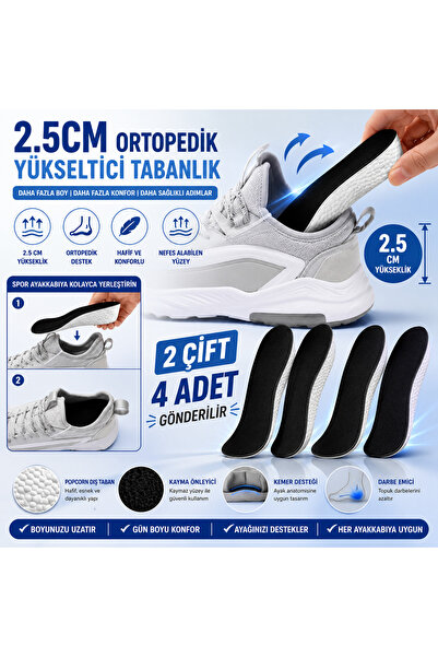 MUBX 2,5 cm Boy Uzatıcı Tabanlık Ortopedik Hava Yastıklı Topuk Boy Yükseltici (Siyah)
