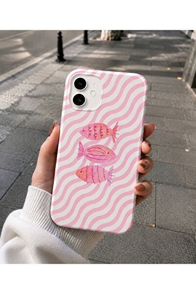 OVADA İphone 11 Uyumlu Pembe Balık Desenli Kadife Soft Telefon Kılıfı