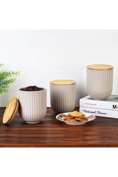 Danube Home Astra 3-Piece Ceramic Storage Jar Set with Bamboo Lid – Airtight ...