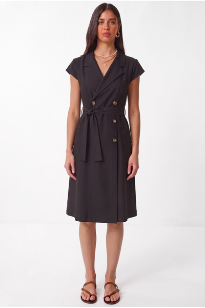 TLG TLG GİYİM Women's Jacket Collar Belted Sleeveless Jacket Dress