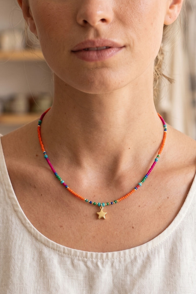 PETEK AKSESUAR Orange Fuchsia Summer Bead Necklace