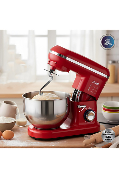 Sinbo SMX-2771 STANDLI MİKSER l KIRMIZI l BLENDER SETİ l HAMUR YOĞURUCU l 8 K...