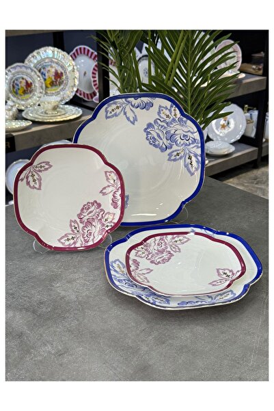 Doğudeko Eloria 4 Piece Set of 2 Cake Plates 19cm and Serving Plate 25cm Set ...
