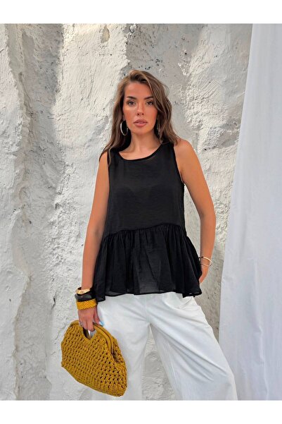 GAMZE ALPTEKİN Premium Cotton Modal Loose-Fit Blouse with Flywheel Detail
