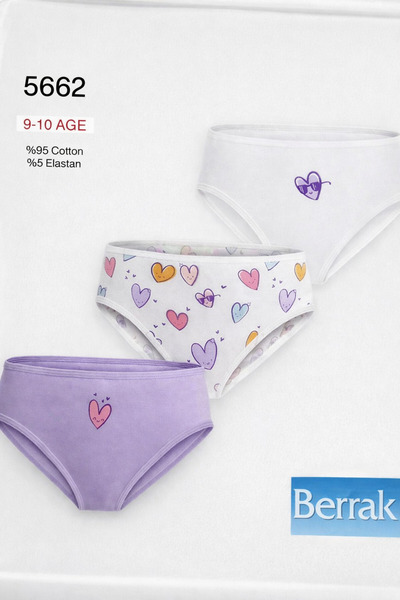 Berrak Girl's Colorful Heart Patterned Cotton Slip Panties Set of 3