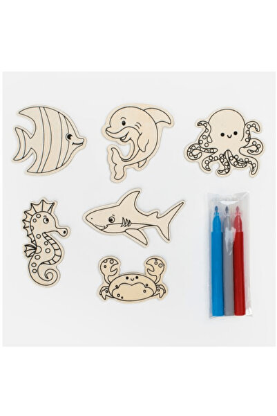 WOOD Set de creație cu magneți din lemn – Animale marine, 3 ani+