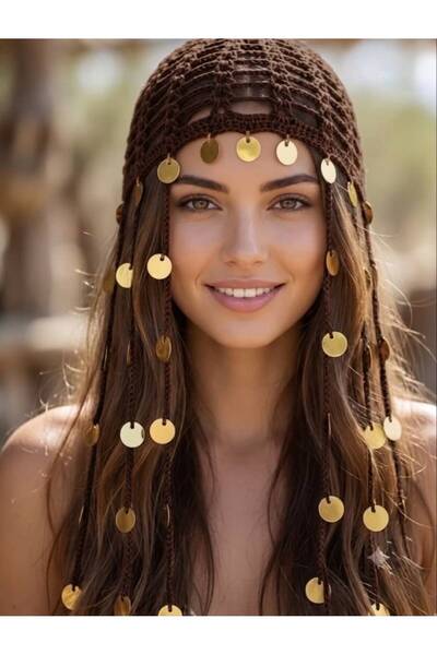 NOİR & GOLD Festival Stili Madalyon Süslemeli Şık Örgü Aksesuar