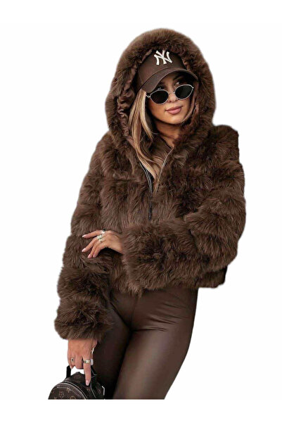 Woman's Fashion Κοντό Γυναικείο Χειμερινό Μπουφάν Καφέ