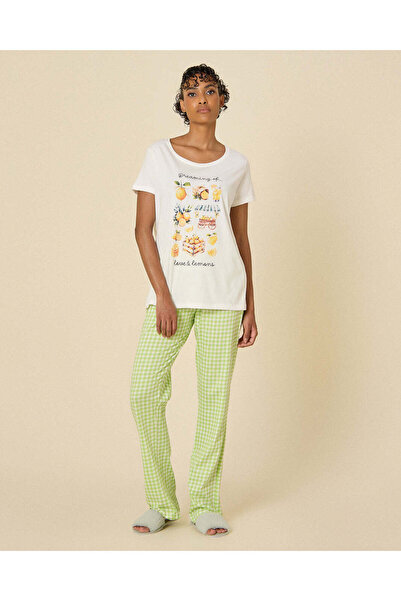 REDTAG Women White T-Shirt and Pajama Pants Set