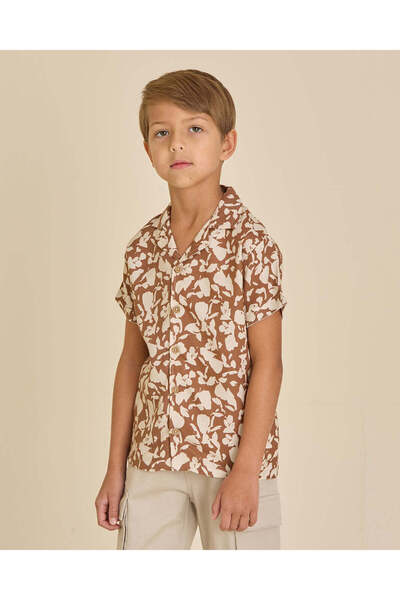 REDTAG Boys Brown Printed Short Sleeve Shirt