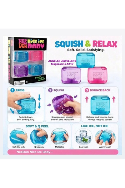 ANGELSS JEWELLERY 4’lü NeeDoh Nice Cube Ice Baby Squishy 4’lü Set Needoh Cube...