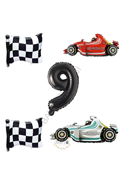 BAL10 DÜNYASI Bal10 Checkered Racing Vehicles Themed Birthday Set Age-9