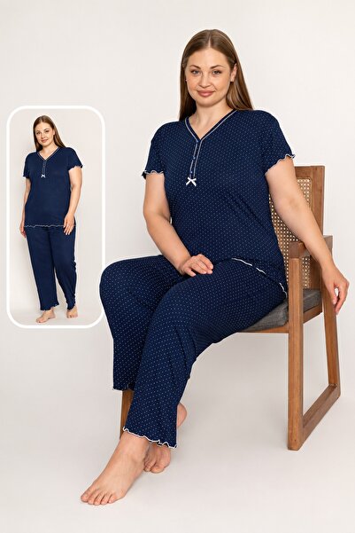 CottonVia Plus Size Women's Pajama Set, Cotton & Modal, Short Sleeve, Buttone...