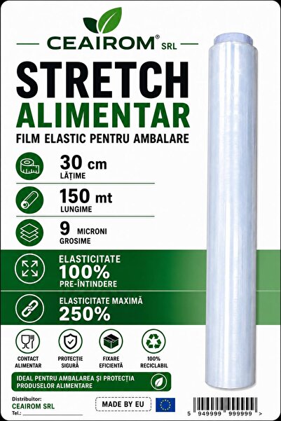 BOSFOR STRETCH ALIMENTAR 30 CM X 150 Mt 9 MICRONI %250 ELASTICITATE
