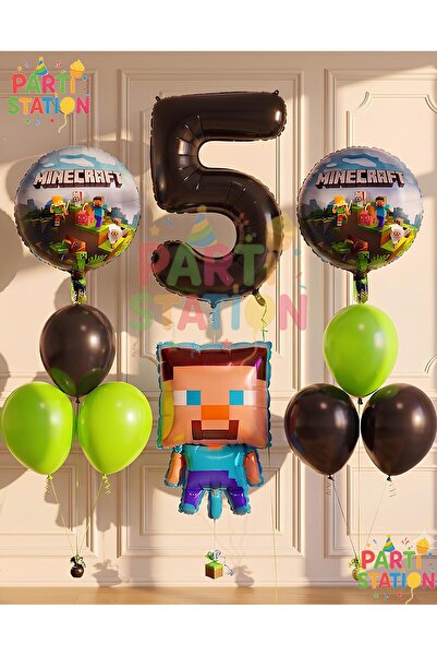 Parti Station Minecraft Konsept Doğum Günü 5 Yaş Balon Set Minecraft Parti Te...
