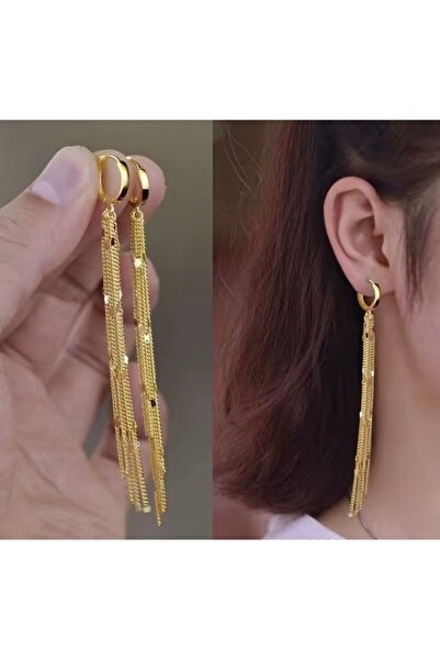 Sionessa Kadın Trend Gold Uzun Püsküllü Küpe