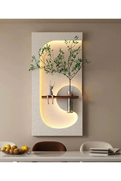 Home 40x70 cm Pilli LED'li İskandinav Duvar Tablosu - Pütürlü Doku