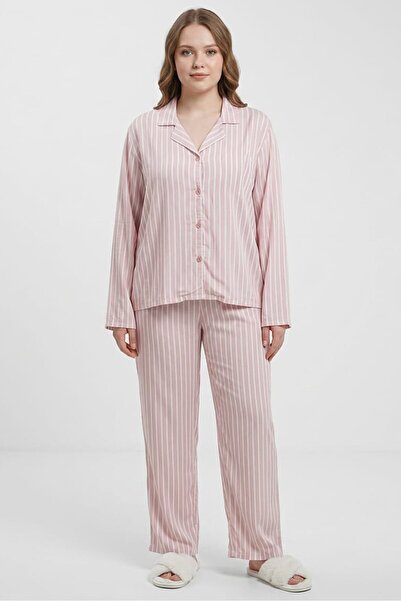 Material Girl Women 2 Pieces Stripe Long Sleeve Shirt And Pants Sleepwear Set...