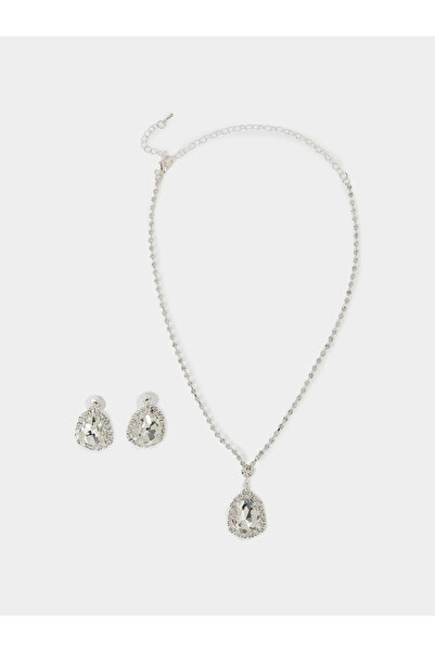 Styli Embellished Teardrop Pendant Necklace and Earrings Set