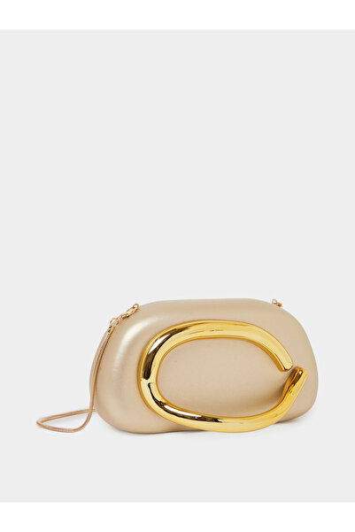 Styli Gold-Tone Clutch with Metal Trim
