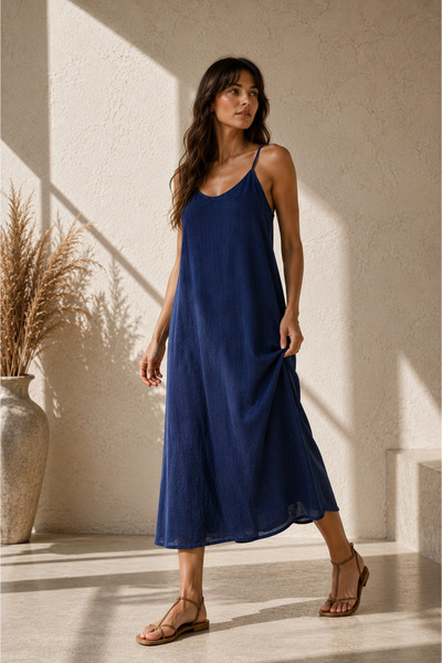 M&N Women's Tencel Long Dress with Adjustable Drawstring Straps