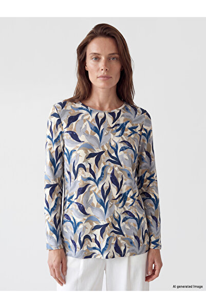 LC Waikiki Lcw Grace Blue Crew Neck Patterned Women's T-Shirt