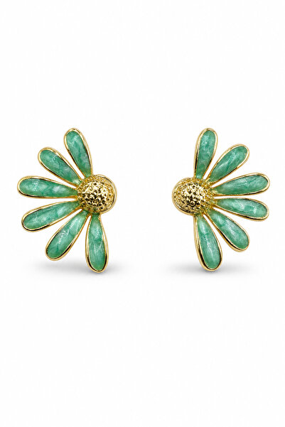 Jack Ferrero Mint Green Petal Detailed Yellow Tone Floral Design Bijoux Earrings