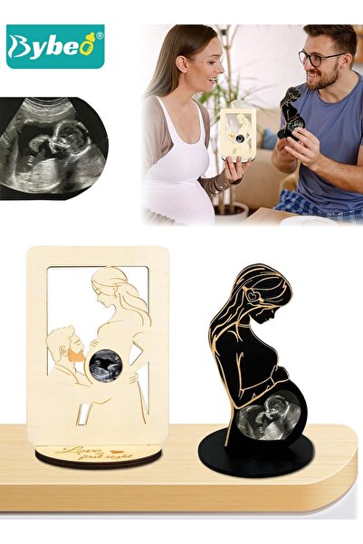 BYBEO 2PCS Baby Ultrasound Photo Frame, Wooden Keepsake Frame, Sonogram Pictu...