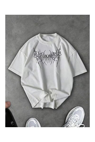 ZİYMO Men's Y2K Printed Oversized T-Shirt White