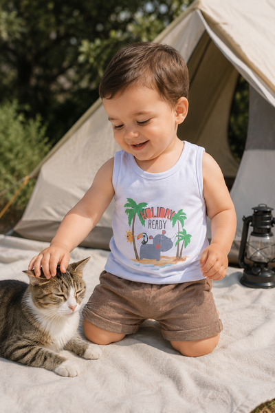 Babyhola Holiday Print Baby Boy Tank Top Shorts Summer Set 3521