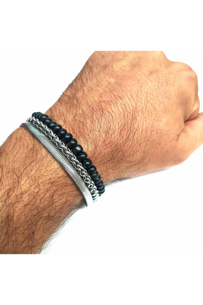 Amalfi Accessories Ανδρικό Σετ Βραχιολιών από Ανοξείδωτο Ατσάλι