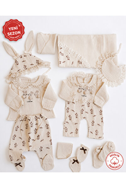 BYS BABY FASHION طقم بدلة خروج من المستشفى مكون من 10 قطع من الموسلين للفتيات...