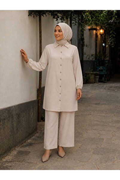 Butik Kadın Aerobin Düğmeli Gömlekli Takım