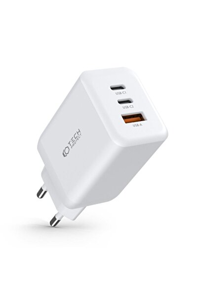 Tech-Protect C65W 65W Încărcător rapid de perete USB-C și USB-A, Alb