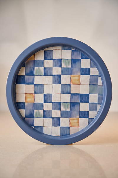 EVLE Metal Tray, 31.5 cm Blue Checkers