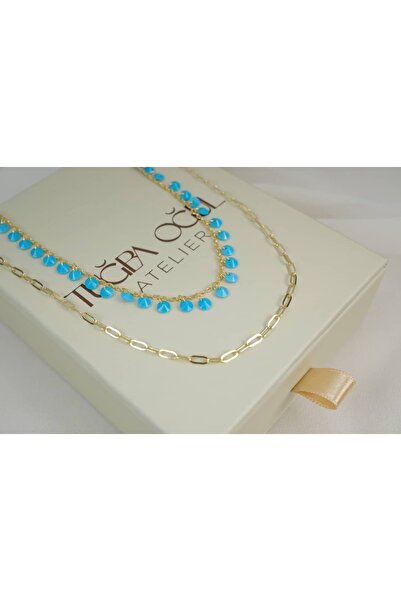 ATELİER TUĞBA Kol612 Turquoise Mineli Hanging Clip Chain Necklace