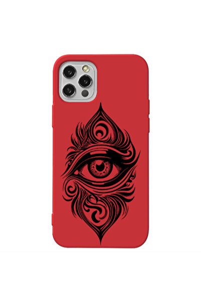 Other Apple iPhone 12 Pro Eye patterned drawing Red Colored Silicone TPU Θήκη
