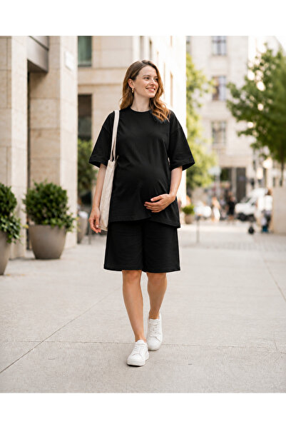 BayBayan Pregnant Women's Short Sleeve Flexible Oversize Shorts Suit