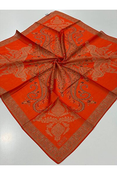 Siyane Orange Scarf Otantik Desen Pamuk Eşarp
